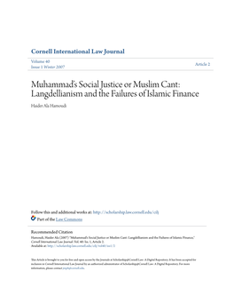 Muhammadâ•Žs Social Justice Or Muslim Cant: Langdellianism And