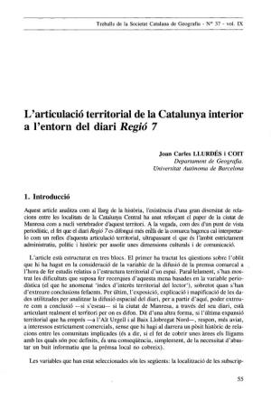 L'articulació Territorial De La Catalunya Interior Al'entorn Del Diari Regió 7