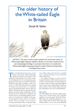 The Older History of the White-Tailed Eagle in Britain Derek W