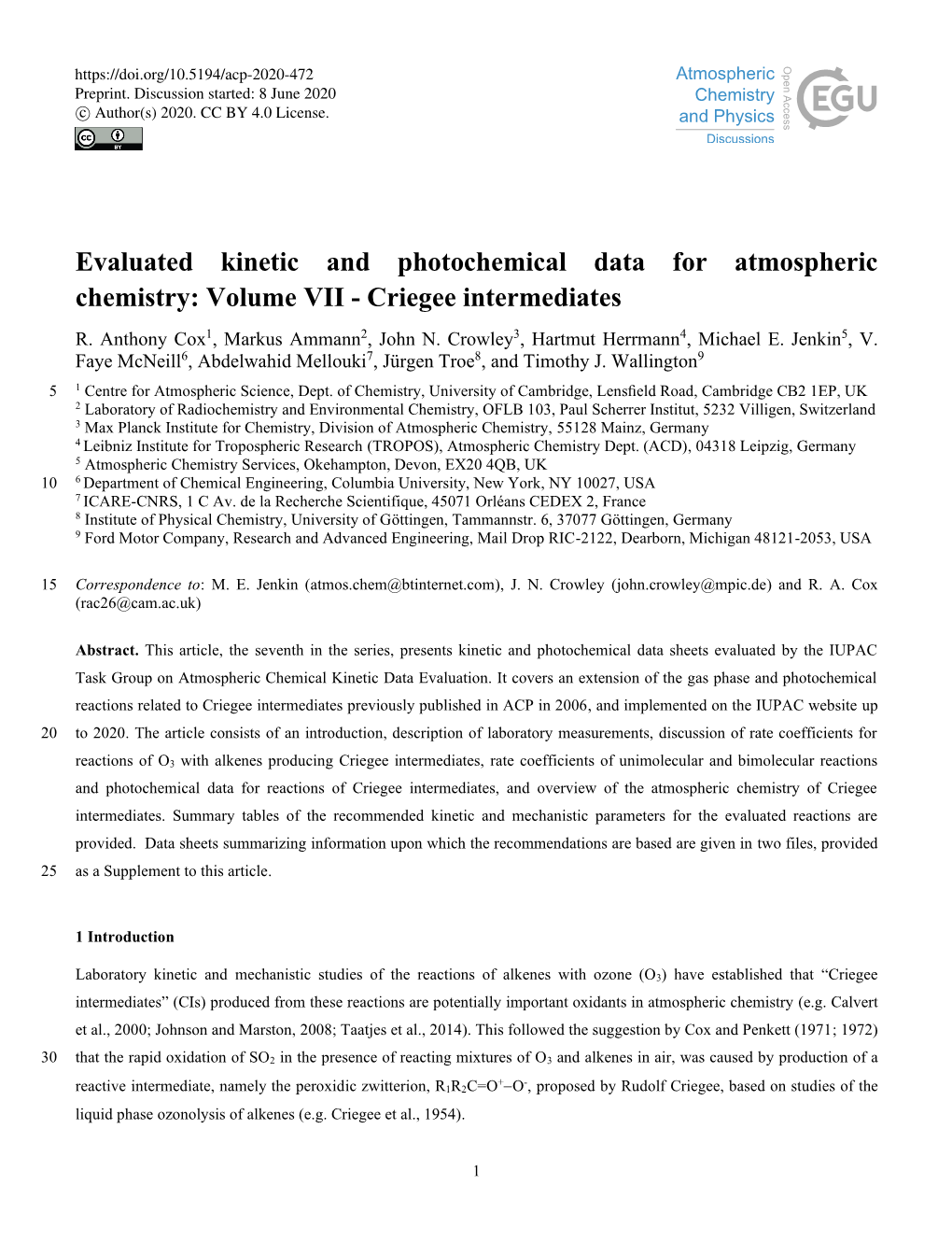 Criegee Intermediates R