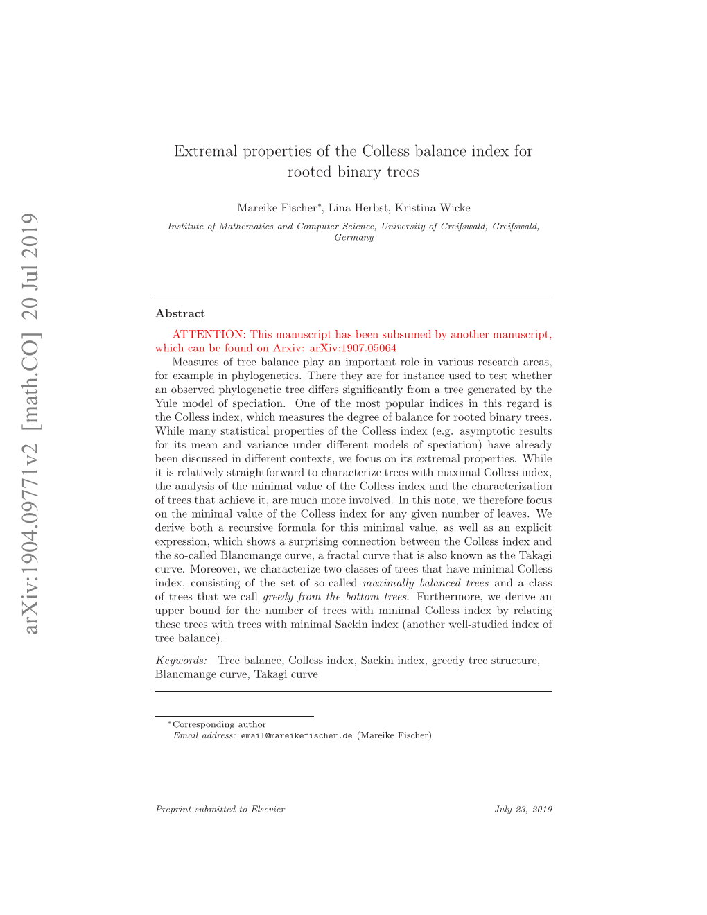 Extremal Properties of the Colless Balance Index for Rooted Binary Trees