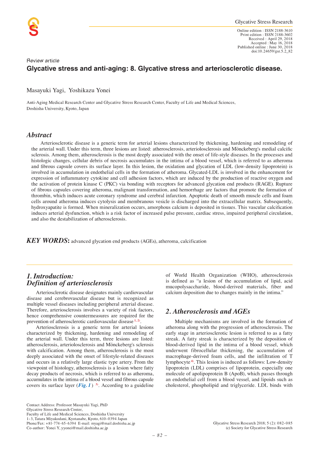 Definition of Arteriosclerosis Abstract 2. Atherosclerosis and Ages