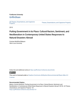 Cultural Racism, Sentiment, and Neoliberalism in Contemporary United States Responses to Natural Disasters Abroad