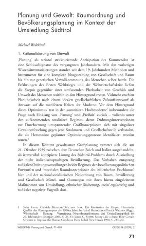 Planung Und Gewalt: Raumordnung Und Bevölkerungsplanung Im Kontext Der Umsiedlung Südtirol
