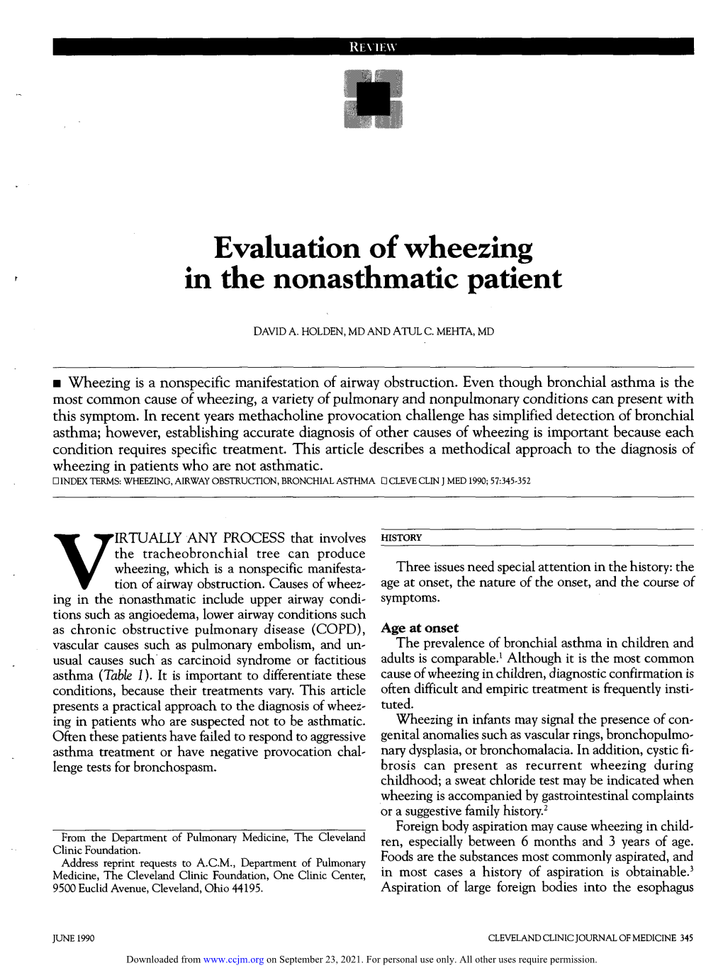 Evaluation of Wheezing in the Nonasthmatic Patient