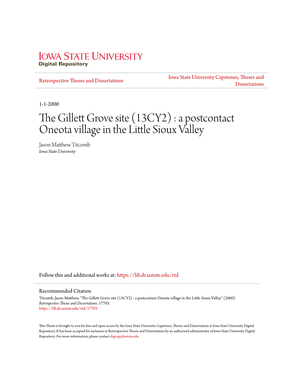 The Gillett Grove Site (13CY2)