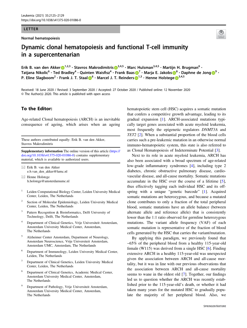 Dynamic Clonal Hematopoiesis and Functional T-Cell Immunity in a Supercentenarian