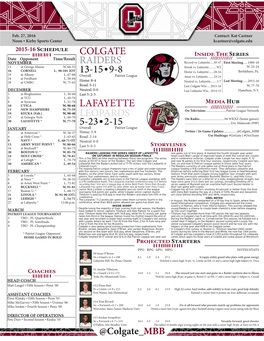 Colgate Lafayette Raiders Leopards 13-15•9-8 5-23•2-15