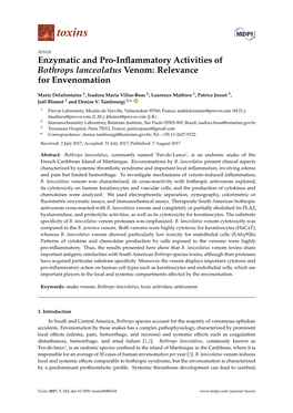 Enzymatic and Pro-Inflammatory Activities of Bothrops Lanceolatus