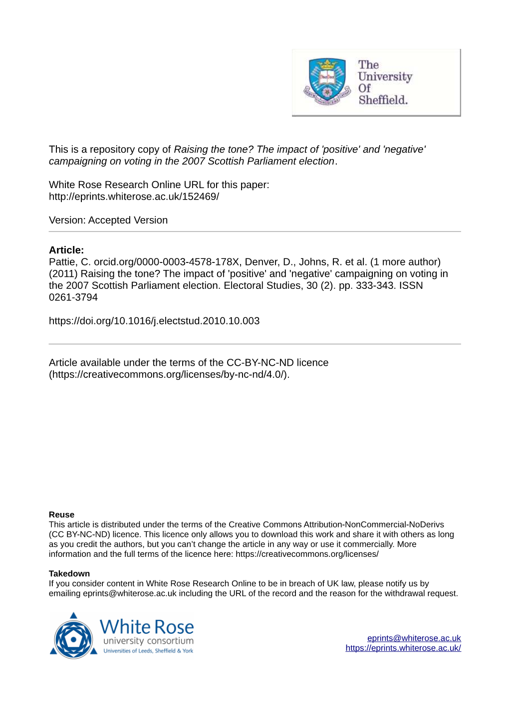 Raising the Tone? the Impact of 'Positive' and 'Negative' Campaigning on Voting in the 2007 Scottish Parliament Election