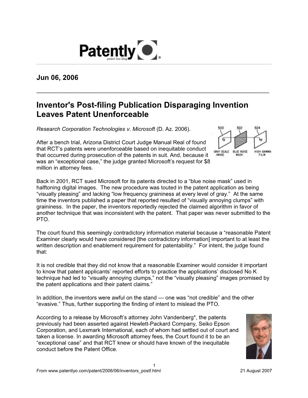 Inventor's Post-Filing Publication Disparaging Invention Leaves Patent Unenforceable