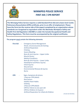 Winnipeg Police Service First Aid / Cpr Report