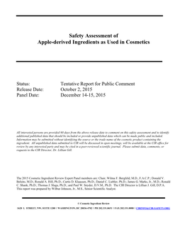 Safety Assessment of Apple-Derived Ingredients As Used in Cosmetics