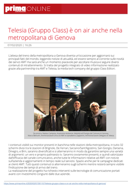 Telesia (Gruppo Class) È on Air Anche Nella Metropolitana Di Genova
