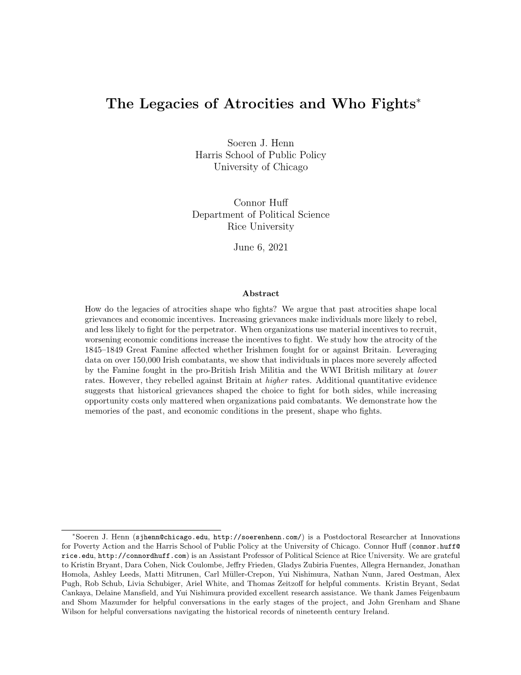 The Legacies of Atrocities and Who Fights∗