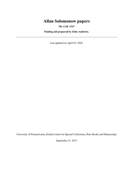 Allan Solomonow Papers Ms
