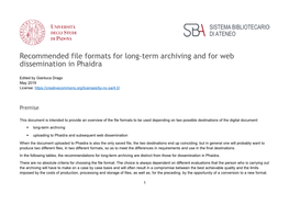 Recommended File Formats for Long-Term Archiving and for Web Dissemination in Phaidra