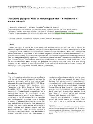 Polychaete Phylogeny Based on Morphological Data – a Comparison of Current Attempts