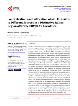 Concentrations and Allocation of NO2 Emissions to Different Sources in a Distinctive Italian Region After the COVID-19 Lockdown
