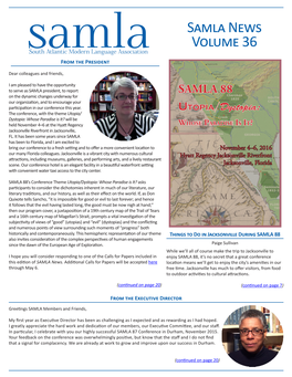 Samla News Volume 36 Samlasouth Atlantic Modern Language Association from the President