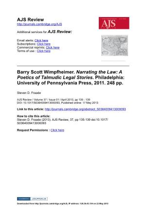 AJS Review Barry Scott Wimpfheimer. Narrating The