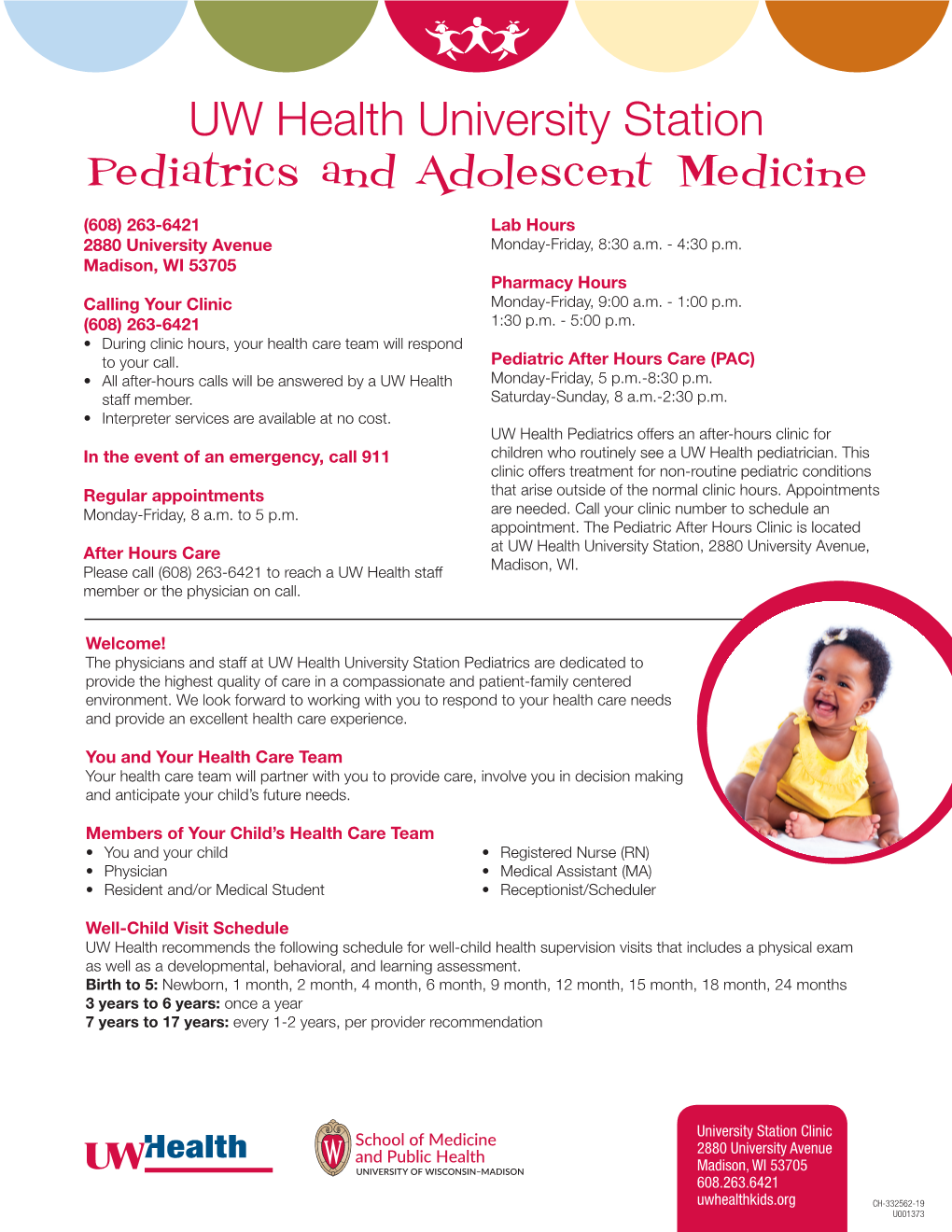 Pediatrics and Adolescent Medicine (608) 263-6421 Lab Hours 2880 University Avenue Monday-Friday, 8:30 A.M