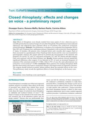 Closed Rhinoplasty: Effects and Changes on Voice - a Preliminary Report