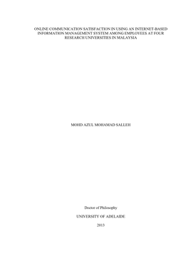 Online Communication Satisfaction in Using an Internet-Based Information Management System Among Employees at Four Research Universities in Malaysia