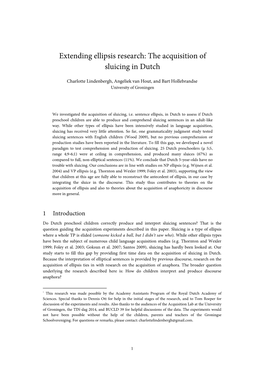 Extending Ellipsis Research: the Acquisition of Sluicing in Dutch