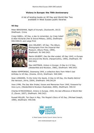 VE Day and WW2 Booklist