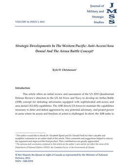 Strategic Developments in the Western Pacific: Anti-Access/Area Denial and the Airsea Battle Concept1