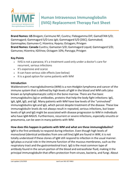 Human Intravenous Immunoglobulin (IVIG) Replacement Therapy Fact Sheet
