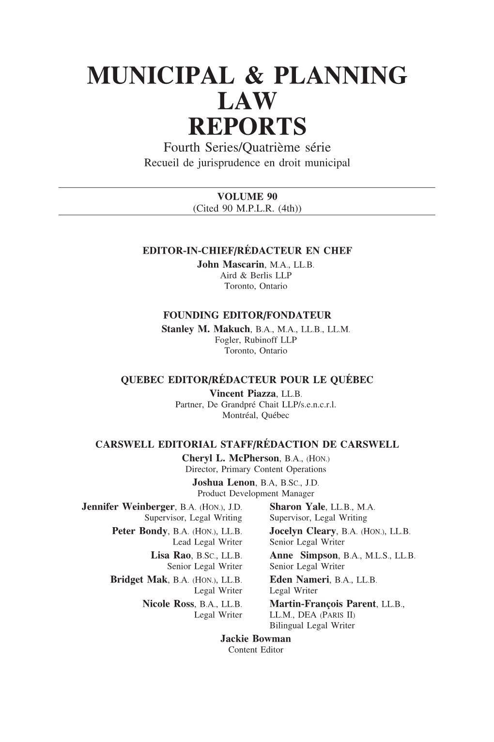 Municipal & Planning Law Reports