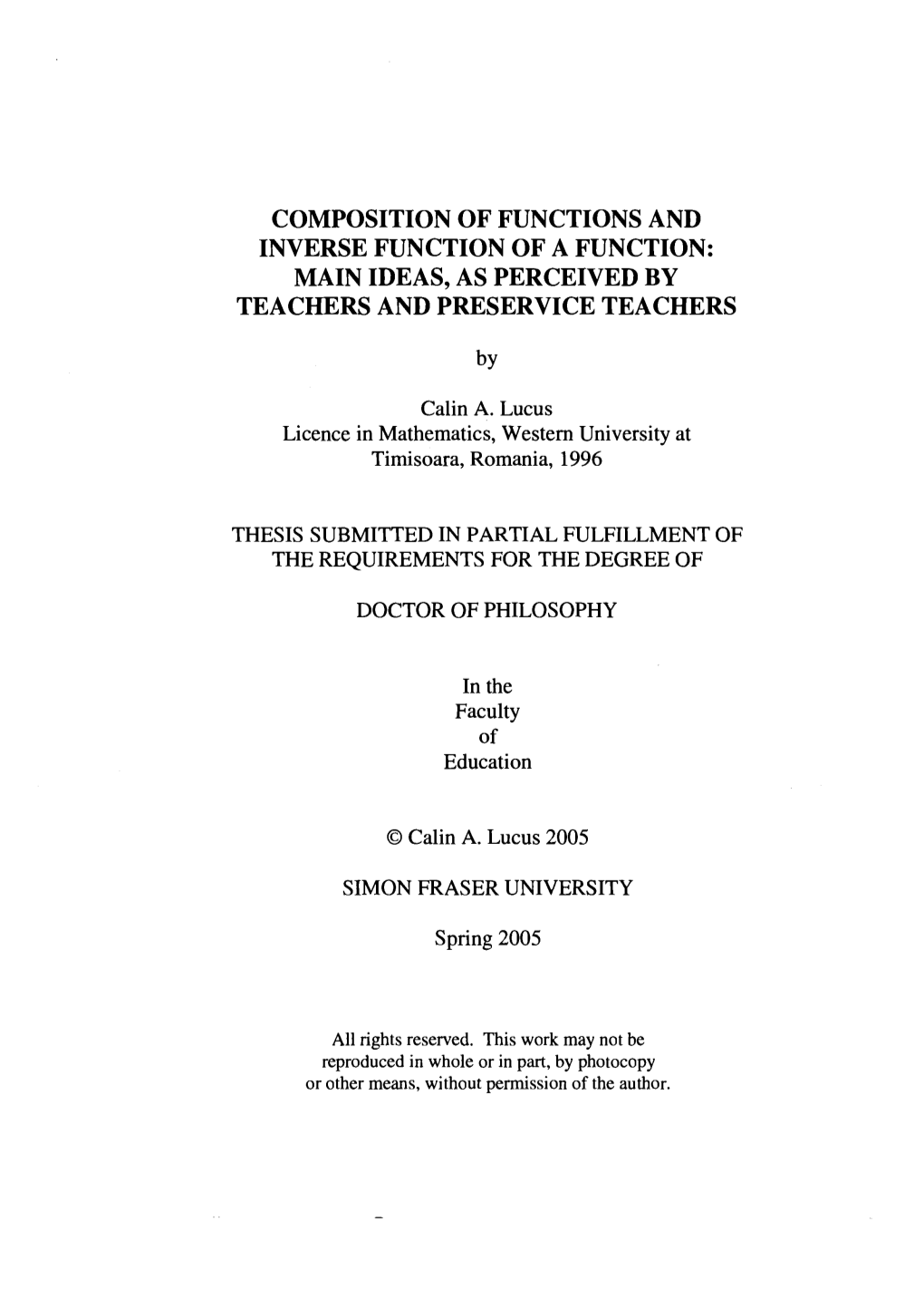 Composition of Functions and Inverse Function of a Function: Main Ideas, As Perceived by Teachers and Preservice Teachers