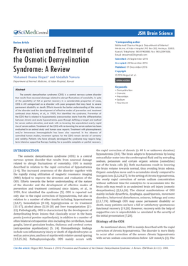 Prevention and Treatment of the Osmotic Demyelination Syndrome: a Review