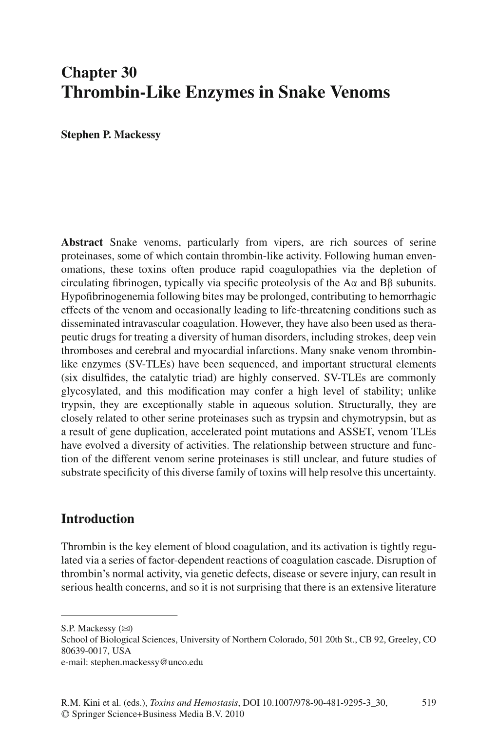 Thrombin-Like Enzymes in Snake Venoms