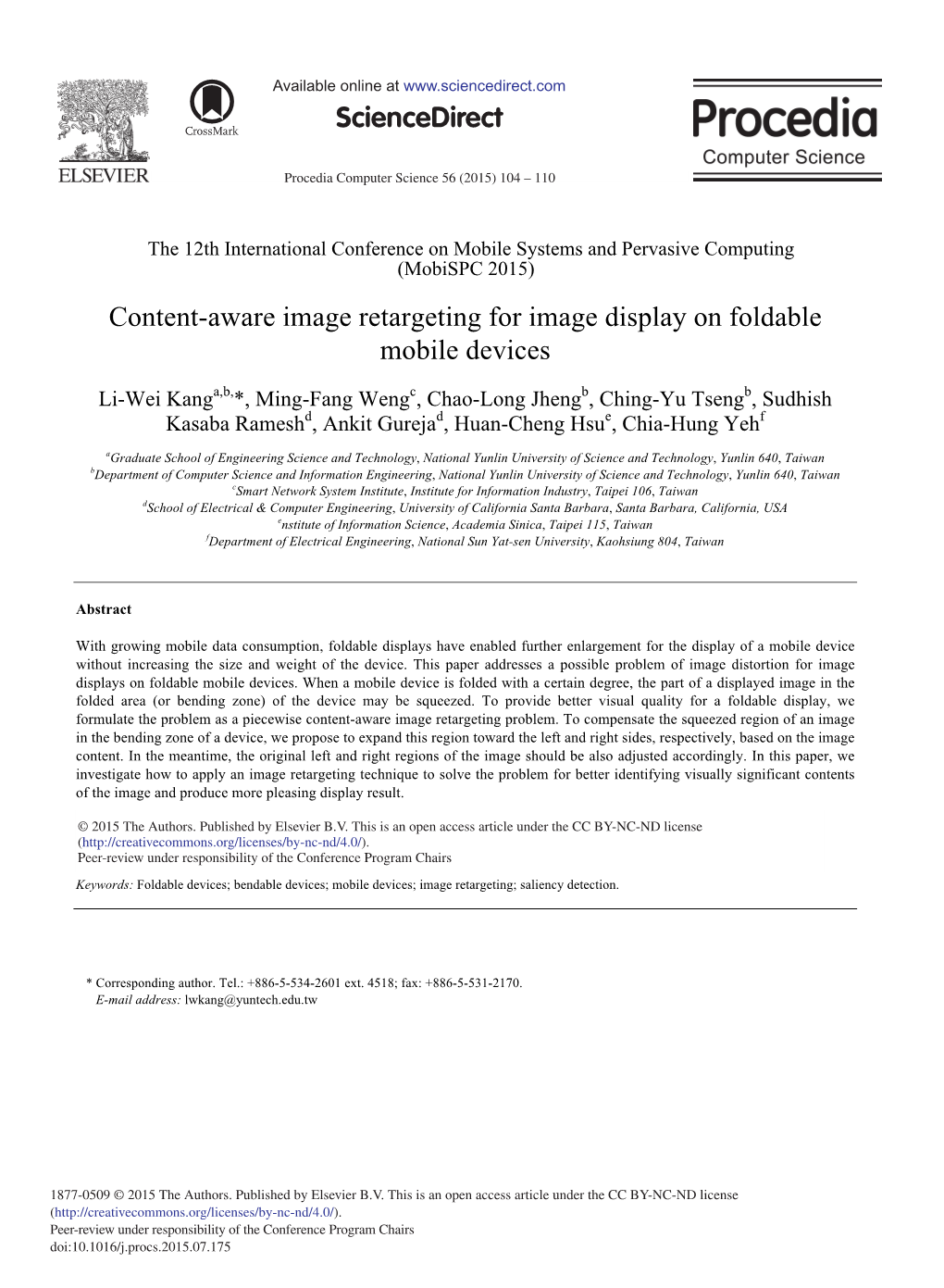 Content-Aware Image Retargeting for Image Display on Foldable Mobile Devices