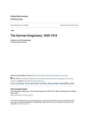 The German-Oregonians, 1850-1918