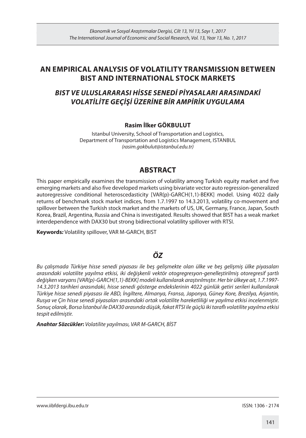 An Empirical Analysis of Volatility Transmission