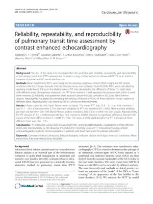 Reliability, Repeatability, and Reproducibility of Pulmonary Transit Time Assessment by Contrast Enhanced Echocardiography Ingeborg H
