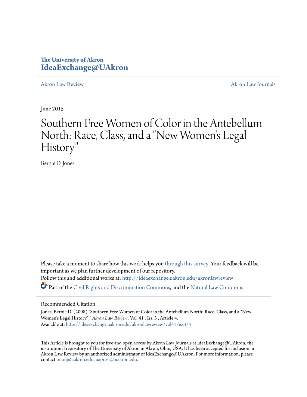 Southern Free Women of Color in the Antebellum North: Race, Class, and a 