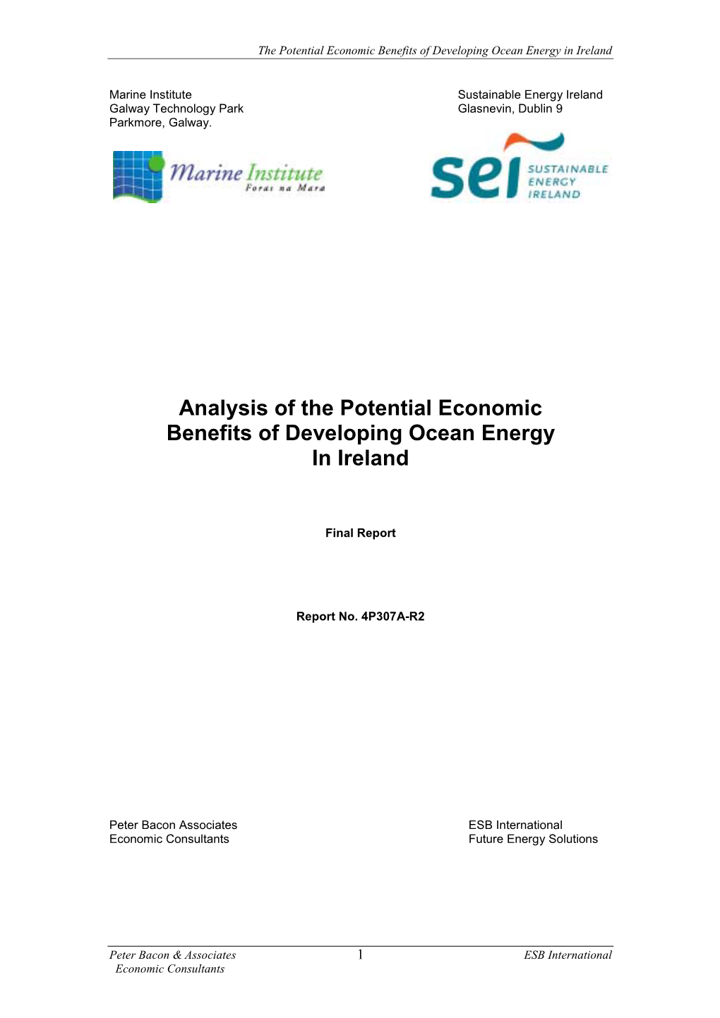 Analysis of the Potential Economic Benefits of Developing Ocean Energy in Ireland