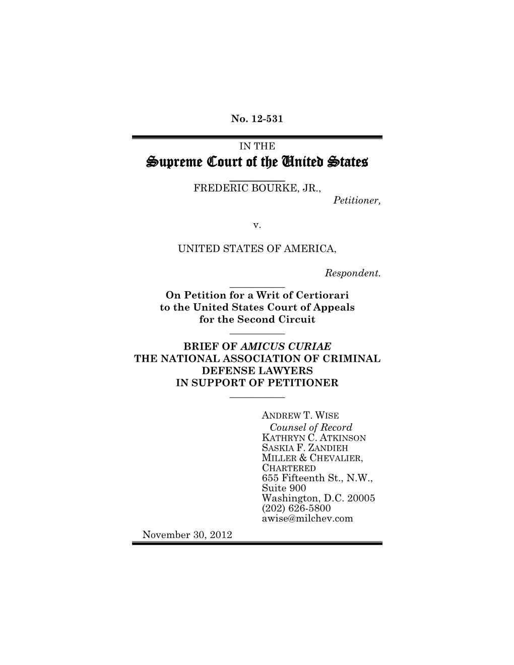 Supreme Court of the United States ______FREDERIC BOURKE, JR., Petitioner