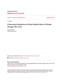 A Discursive Perspective on China's Global Politics of Climate Change, 1992–2013