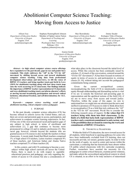 Abolitionist Computer Science Teaching: Moving from Access to Justice