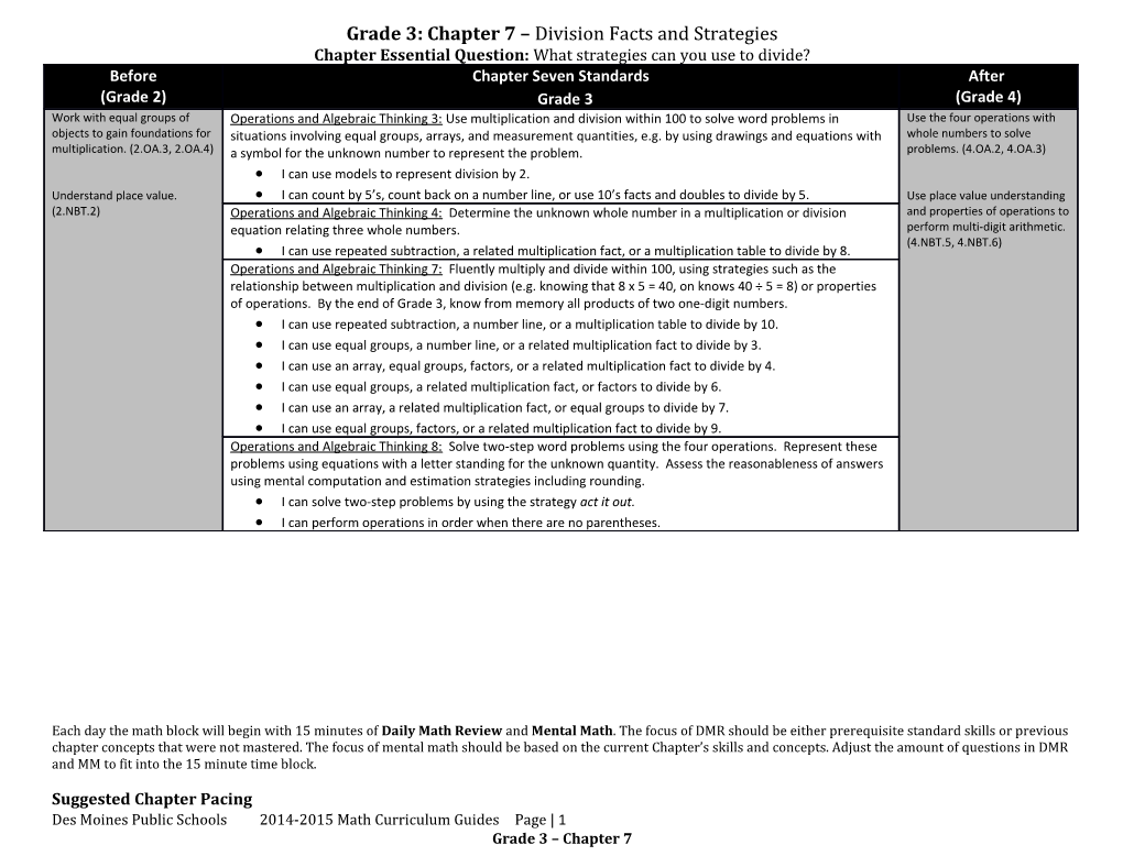 Grade 3: Chapter 7 Division Facts and Strategies