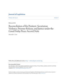 Secretarian Violence, Prisoner Release, and Justice Under the Good Friday Peace Accord;Note Alexander C