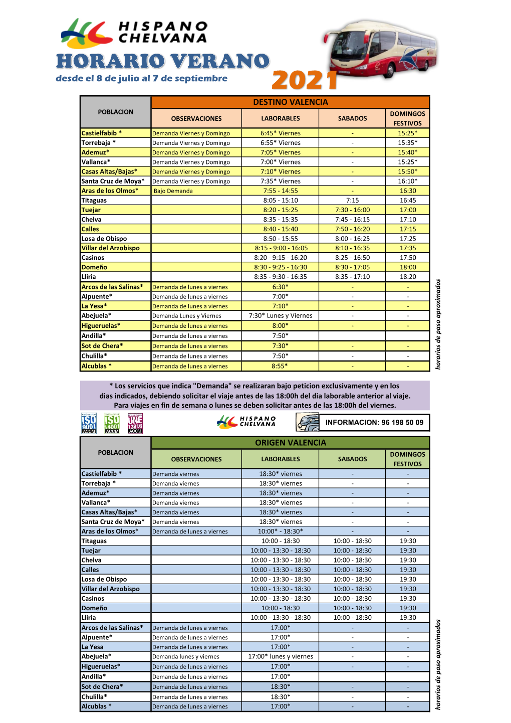 Horarios Verano