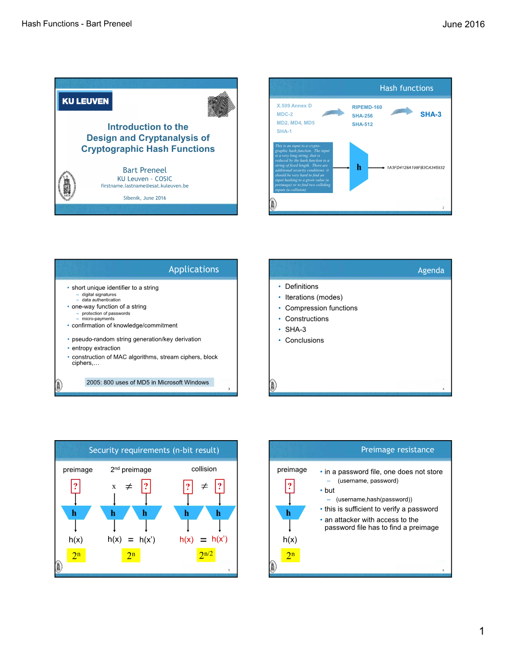 Hash Functions - Bart Preneel June 2016