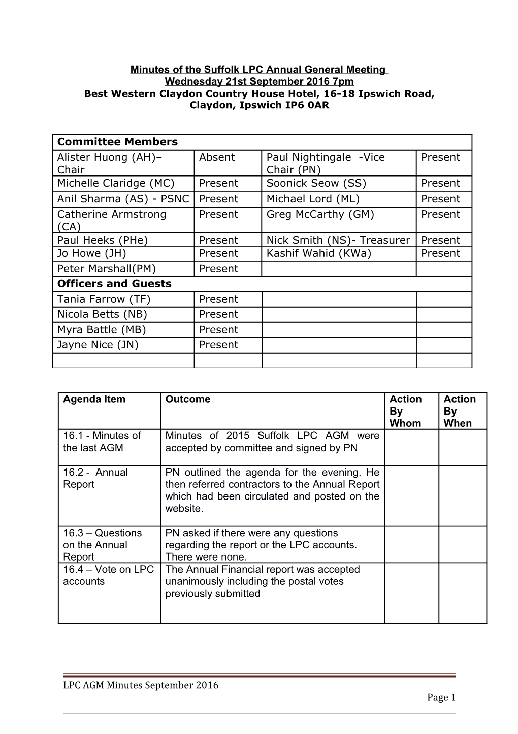 Minutes of the Suffolk LPC Closed Meeting 2014